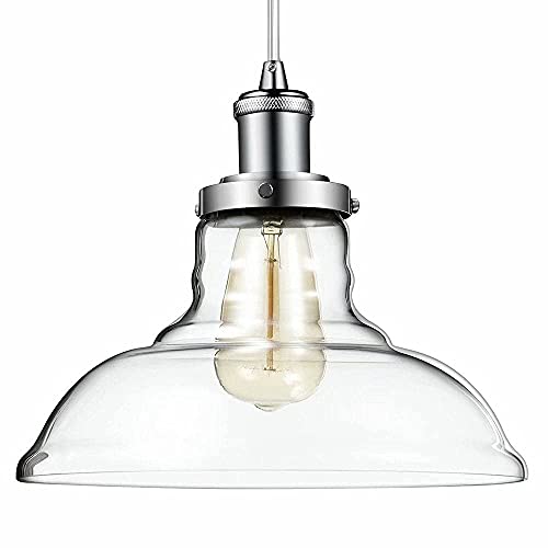 Morden Fort Indstrial Pendant Light, Vintage Clear Opening Glass Shade, Polished Nickel Light for Living Room/Bedroom/Kitch Room Bulb not Included