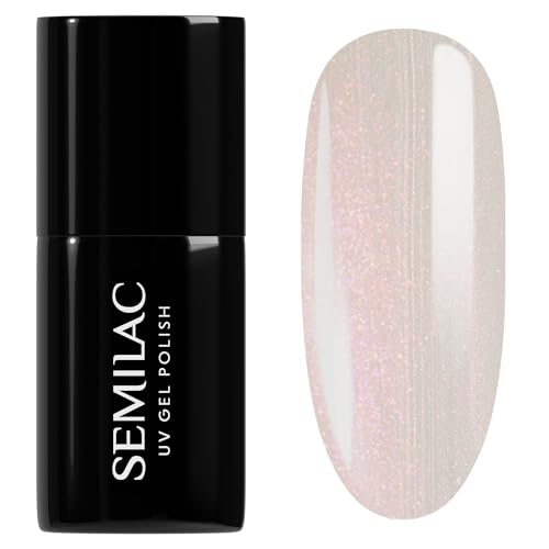 Semilac UV Nagellack 960 Pink Glazed 7 ml Halbtransparentes milchiges Rosa mit Pearl-Glazed-Effekt Inner Glow Kollektion