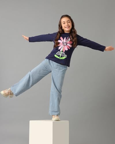 Image of Under Fourteen Only Girls Cotton Tops Collection - Round Neck, Crop Top, Full & Half Sleeve, Drop Shoulder, Ruffle Sleeve, Graphic Printed, Embroidered & Slub Knit Styles