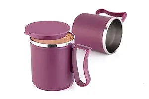 Yimobra Coffee Mug with Steel Lid Plastic Covered Stainless Steel Coffee and Milk Mug,(PURPAL)