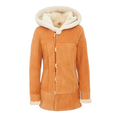 Damen Shearling Jacke | 100% echtes Lammfell | Klassische Passform | Weicher, warmer & leichter Winterledermantel - Beige, beige, L