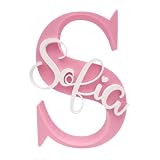 Lettera Decorativa 3D con Nome in Corsivo, Rosa e Bianco, Spessore 2,5 cm, Idea Regalo Nascita e Battesimo (Sofia)