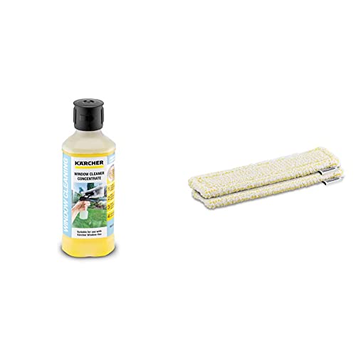 Kärcher Nettoyant vitres concentré RM 503, pour un nettoyage sans traces des fenêtres, vitres, miroirs & WV Housse de Vadrouille en Microfibre pour l'intérieur, 2 Pièces