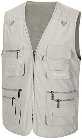 Spanye Men's Fishing Vest Alive Outerwear Multi-Pocket Vests Casual Work Sleeveless Jacket Beige-3XL