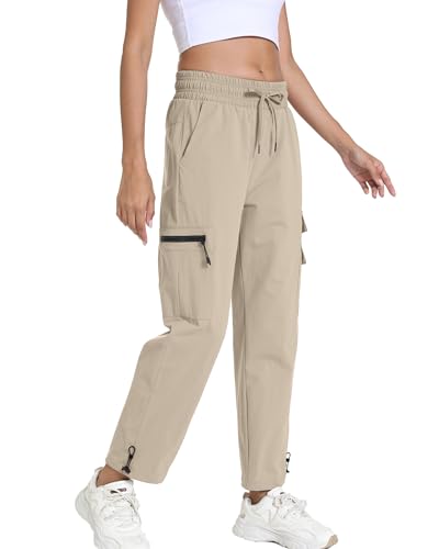 Image of Women's Joggers with Pockets, Hiking Cargo Water Resistant Lightweight Pants for Women Workout Athletic Travel Camping