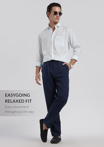 Image of FYLTR Men's Cotton Linen Summer Pants with Elasticated Drawstring Waistband | 4 Pocket Styling | Relaxed Fit | Comfortable Pants for Men