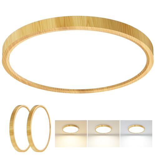 Image of slochi 2Pack Bathroom Light, 3000K/4000K/6500K 3 Color Temperature, Waterproof, Small, Round, Modern, Flush Ceiling Light for Bathroom, Kitchen, Bedroom, HallwayØ30CM(Wood)