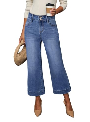 Dokotoo Womens Summer Jeans High Waisted Wide Leg Baggy Jeans for Women Stretch Denim Pants