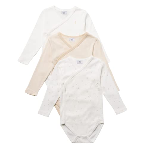 Image of Stellou & friends Newborn, Baby and Toddler Unisex Long-Sleeve Crossbody Kimono Bodysuit for Boys & Girls, Pack of 3