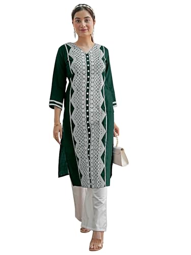 Image of EthnicJunction Women's Cotton Rayon Regular Fit Chikankari Embroidery Stright Kurta