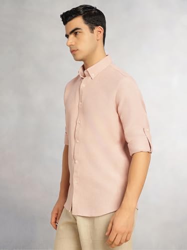 Image of Thomas Scott Men's | Solid | Textured Fabric | Full Sleeve | Slim Fit | Polyester-Blend | Spread Collar | Casual Shirt