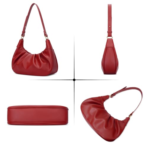 Image of KKXIU Shoulder Bag Crescent Handbag Ruched Purse Underarm Bag Mini Hobo for Women