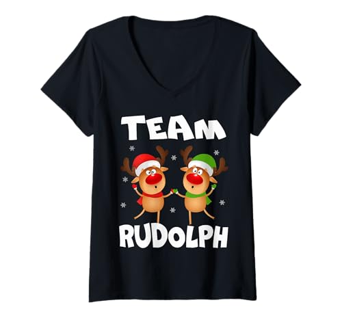 Femme Team Rudolph Christmas Reindeer Gift Design Caring Noël T-Shirt avec Col en V