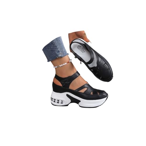 Orthopedic Shoes for Women 2025,Hook And Loop Hollow Platform Sandals Closed Toe Comfortable Walking Wedges Non Slip Thick Sole Retro Old Fashion Dressy Shoes with Soft Sole Air Cushion