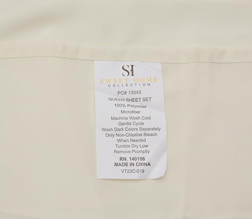 Image of Queen Size Bed Sheets - Breathable Luxury Sheets with Full Elastic & Secure Corner Straps Built In - 1800 Supreme Collection Soft Deep Pocket Bedding, Sheet Set, EXTRA DEEP pocket - Queen, Ivory