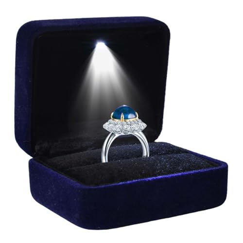 Boîte à Bague LED, Coffret Mariage avec Éclairage Intérieur, Ecrin Ring Box Fiançailles et Alliance (Bleu)