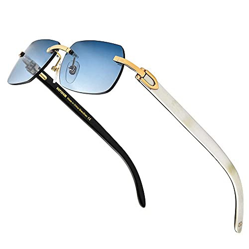 Image of HEPIDEM 100% Really Buffalo Horn Handmade Sun Glasses Square Rimless Luxury BUffs Sunglasses 0816
