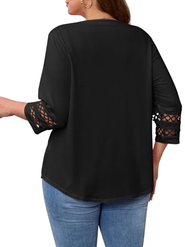 Beautife Womens Plus Size 3/4 Sleeve Tops V Neck Loose Fit Tee Shirts Dressy Casual Eyelet Lace Tunic Blouse4