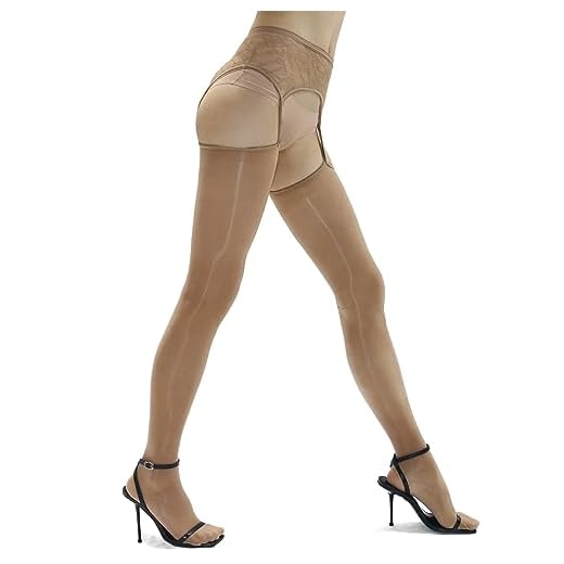 HTRUIYATY Mujer Liguero Muslo Medias Sexy Elástico Medias con Tirantes Pantimedias 8 Denier Marrón