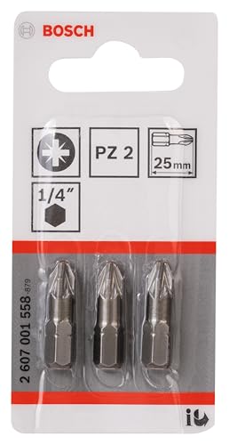 Bosch Accessories 3 Pièces Jeu de Embouts de Vissage Extra Dure pour Vis Pozidriv, PZ2 Epaisseur, 25mm Longueur Gris