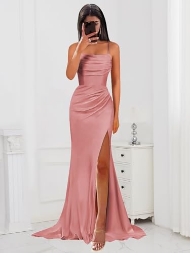 Long Satin Bridesmaid Dresses for Women Elegant Pleated Mermaid Formal Evening Gown with Slit3