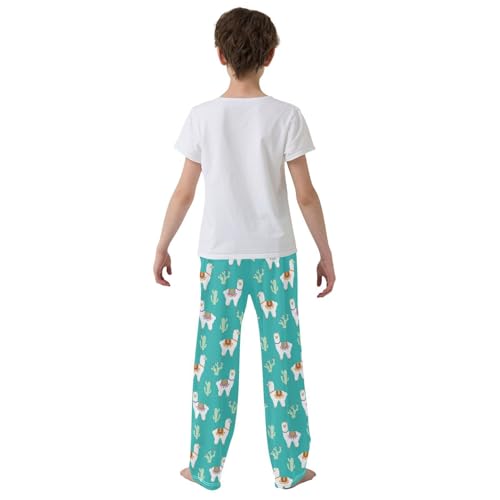 ZZXXB Alpaca Llama Cactus Boys Long Pants Soft Trousers Elastic Waist Kids Lounge Bottoms with Pockets S-XL3