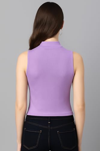 Image of ADBUCKS Women's Sleeveless Ribbed Cotton Mock Neck Top | Mock Neck Fitted Crop Top | Casual & Stylish - Sizes XS to XL