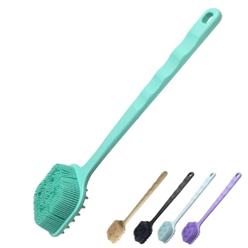 Rexzono Limpiador de espalda de silicona para pieles sensibles, cepillo exfoliante de baño corporal de mango largo, lufa para ducha, exfoliante de limpieza suave para mujeres y hombres, fácil de