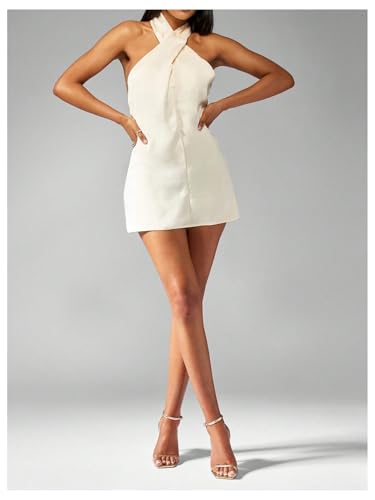 Image of SOLY HUX Women's Satin Halter Mini Cocktail Party Dress | Tie Backless, Criss Cross
