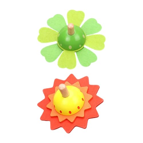 Healifty Juguete Giroscópico Giratorio de Madera 2 Piezas, Peonza Tradicional Colorida Amarilla y Verde, Juguete Educativo Antiestrés para Bebés y Pequeños