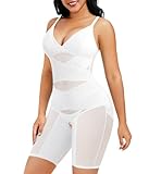 REYEOGO Bodysuit Shapewear for Women Tummy Control Butt Lifter Full Body Shaper Seamless Thigh Slimmer Faja V-Neck Jumpsuit (White, Medium)