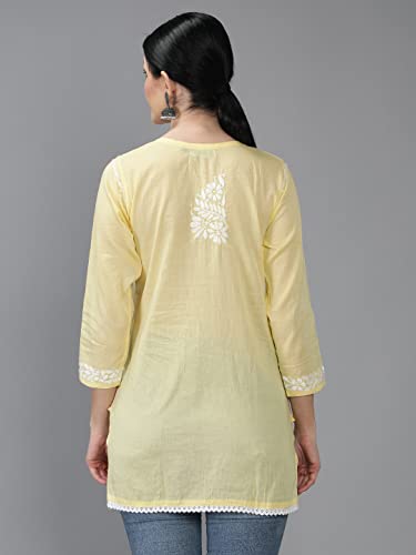 Image of Seva Chikan Hand Embroidered Lucknowi Chikankari Cotton Short Top Tunic for Women SCL9017