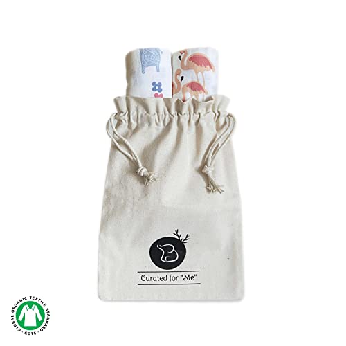 Image of TinyLane - Curated for you! 100% Organic Bamboo Muslin Swaddle New Born Baby, 0-6+ Months, 90x90 cm, Multi Color, Skin Friendly (Giraffe + Flamingo, Pack of 2)