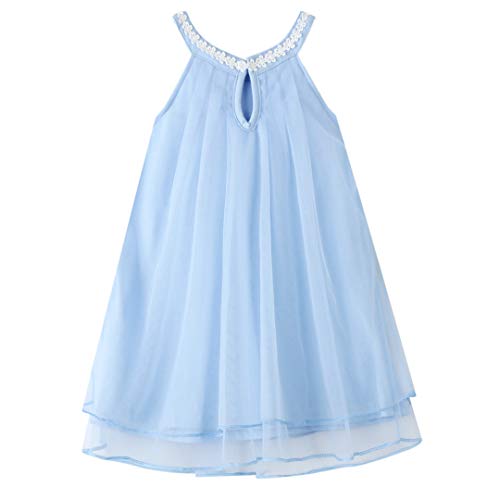 Toddler Girl Summer Tulle Dress Cotton Casual Halter Neck Sleeveless Tank Dress Outfit Flower Girl Cold Shoulder Beach Sundress Skyblue 2T #TOP1
