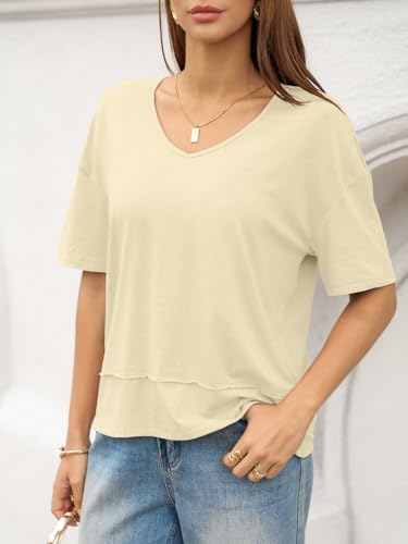 Image of UNCLECAT Womens V Neck T Shirts Summer Trendy Loose Fit Casual Tops Tees