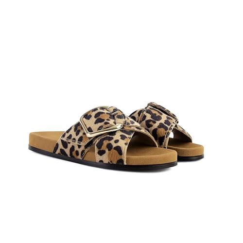 Image of Flat Sandals for Women Cross Buckle Straps Slides Slip-On Comfortable Summer Vacation Beach Sandals