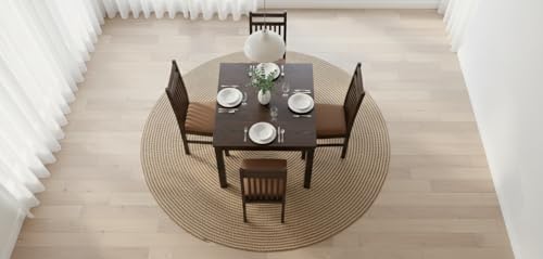 Image of RECTART Solid Wood Dining Table Set with Chairs for Living Room Home | Wooden Dining Room Sets Furniture for Hotels and Restaurants | (Cheap-Brown-W, 4 Seater)
