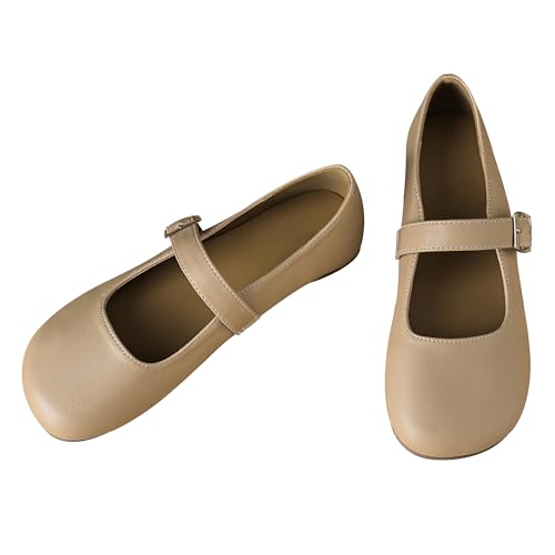 Dear Time Women's Round Toe Ballet Mary Jane Flats PU Leather Uniform Comfortable Shoes with Buckle