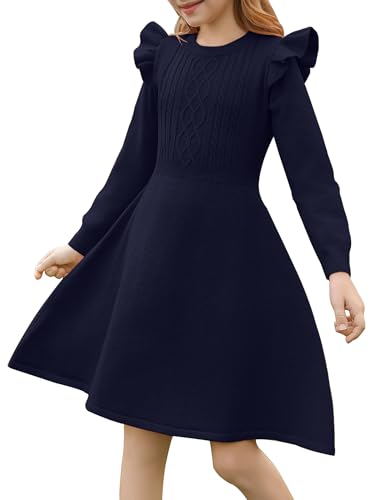 Girls Sweater Dress Fall Winter Long Sleeve Cable Knit Pullover Midi Dresses 5-14Y