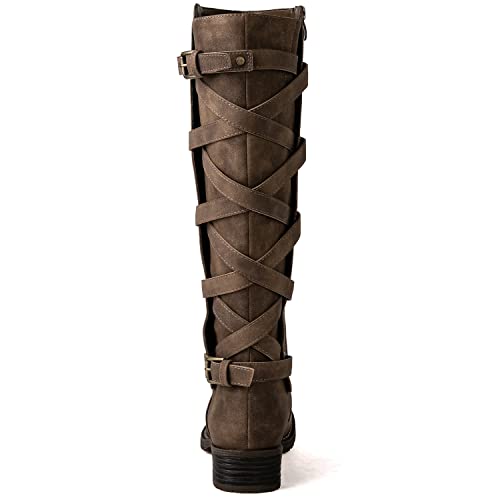 GLOBALWIN Women's Camel Knee High Motorcylce Boots Strappy Boots For Women 8.5M - image 6