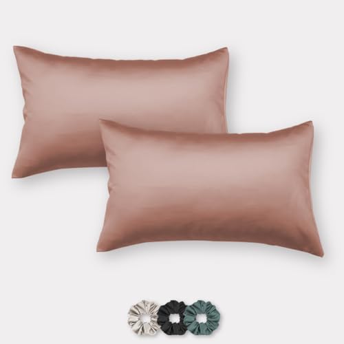 Image of SEEVO 400 TC Luxurious Satin Silk Pillow Covers /Pillowcases with Envelope Closure, Soft Comfortable Protects Hair and Skin - 17 inch x 27 inch - Set of 2 (Wine)