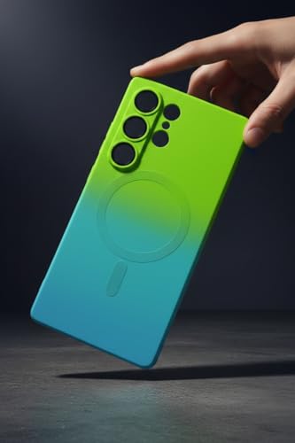 Image of amazon basics Gradient Mag-Safe Case for Samsung Galaxy S23 Ultra 5G | Soft Silicone Shockproof Cover with Camera Protection | Slim Lightweight Design | Smooth Touch & Durable - Green & Blue