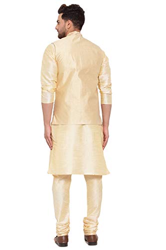 Image of KRAFT INDIA Men's Stylish Silk Kurta with Churidar & Nehru Jacket Set