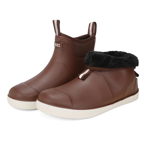 Lezzglt Men's Deck Boots with Fuzzy Lining, Winter Rubber Boots with Warm Plush, Anti-Slip Ankle Rain Boots, Watereproof Snow Boots, Durable Fishing Footwear, Outdoor Shoes