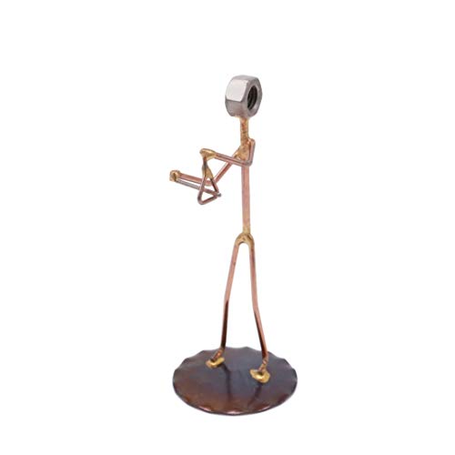 Triangle Player Collectible Handmade Metal Art Figurine, Desk Accessories, Trophy, Band, Office Décor, Musical Instrument - Thumbnail 2