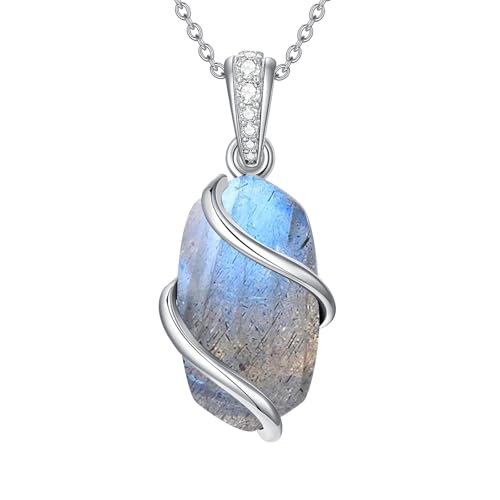 HPQQ Labradorite Necklace for Women Sterling Silver Labradorite Stone Pendant Necklaces Oval Gemstone Jewelry Birthday Mothers Day Gifts for Mom Her