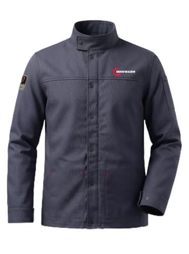 INNOWARM FR Welding Jacket for Men 9.5 oz 100% Cotton Flame Resistant Work Jacket NFPA 2112 Compliant Reflective Back Strip Adjustable Waist