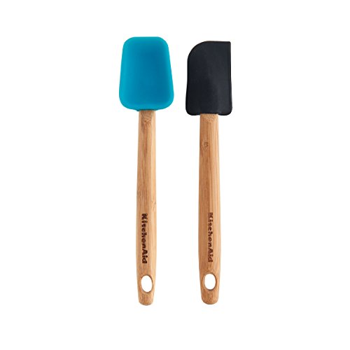 KitchenAid 2-Piece Mini Silicone Spatulas with Bamboo Handles, Teal/Black