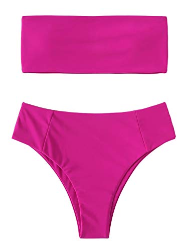 SweatyRocks Women's Sexy Bandeau Bikini Set High Waist Solid Color Two Piece Bathing
