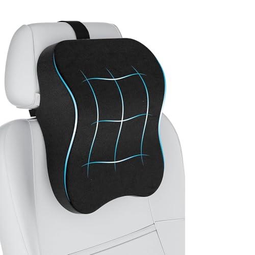 Image of Sulfar Neckrest Cushion for Neck and Cervical Support - Car Headrest Memory Foam Pillow - Designed to Relieve Neck Pain and Muscle Tension with Balanced Softness (Black, Pack of 1) Large